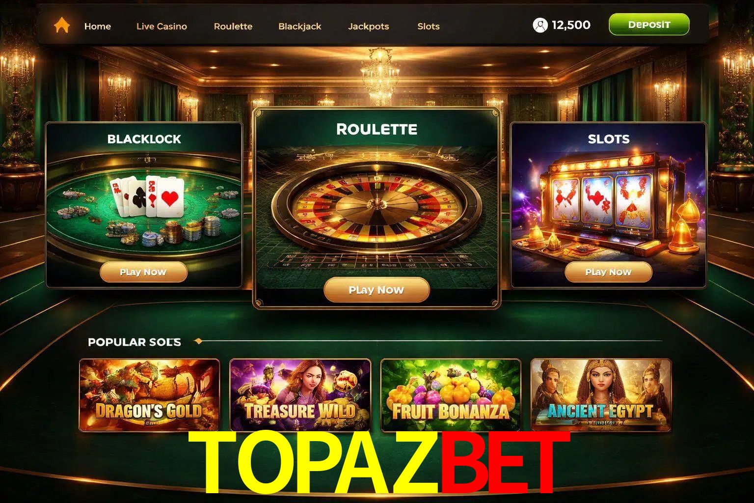 Vista de la plataforma TOPAZBET Casino mostrando categorías organizadas de juegos en línea